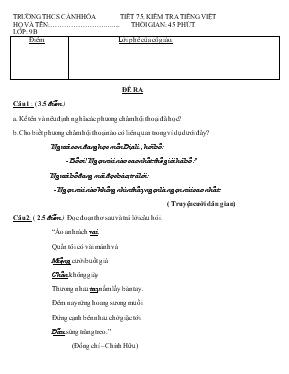 Ngữ văn 9 - Tiết 75 Kiểm tra Tiếng Việt - Trường THCS Cảnh Hóa
